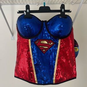 NWT DC Comics SuperGirl Corset Halloween Costume Sparkly Superman Superwoman